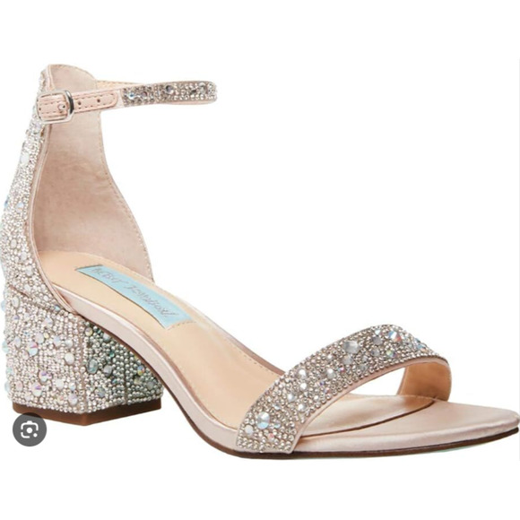 Betsey Johnson Shoes - Betsey Johnson Womens Noren Glass Champagne Ankle Strap Block Heel Shoes 7
